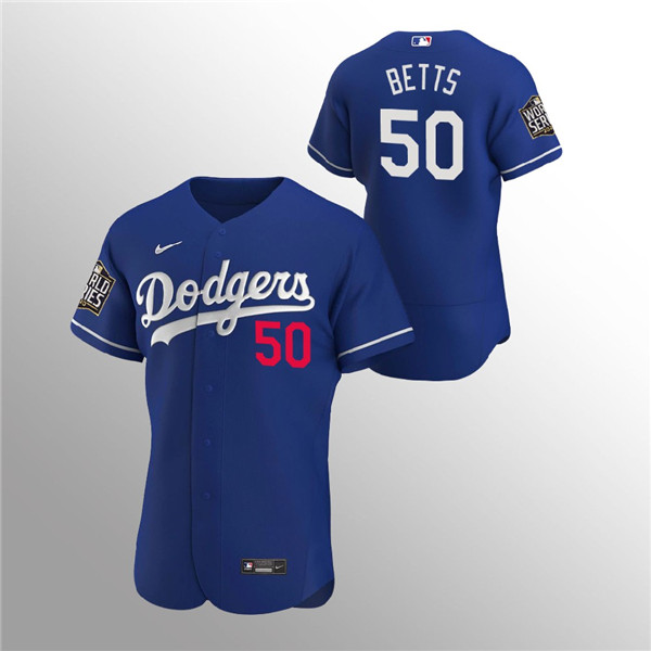 Men's Los Angeles Dodgers #50 Mookie Betts Blue 2020 World Series Bound stitched MLB Jersey